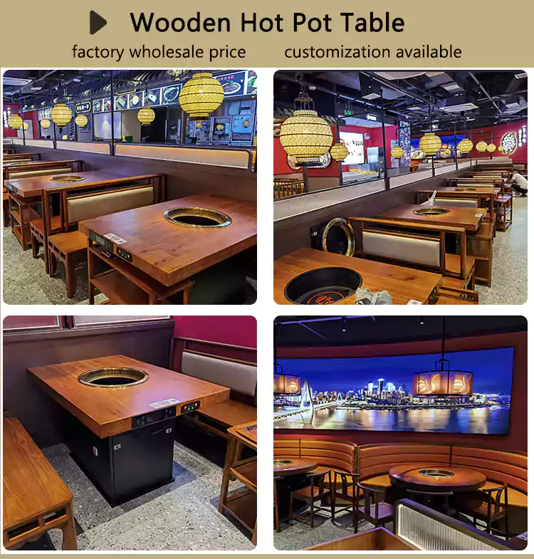 supplier customization smokeless restaurant solid wood hot pot table