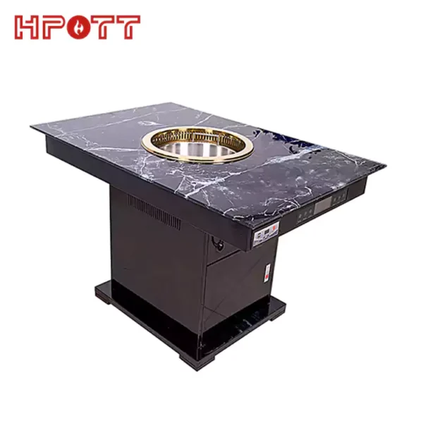Hot pot table with black marble table top and stainless steel table stand
