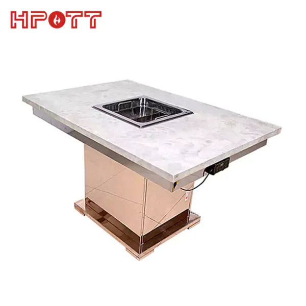 Hot pot table with Marble table top and stainless steel table stand