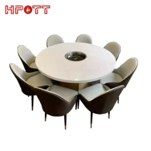 Round marble hot pot table with chairs set